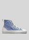 Un TH0003 de Eduarda con un diseño degradado que pasa del rosa claro en la puntera al azul y luego al verde en el cuello, sobre un fondo gris. Estos zapatos personalizados ofrecen una declaración de estilo única.