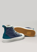 marine and petrol blue premium canvas multi-layered high sneakers back and soleview