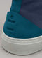 marine and petrol blue premium canvas multi-layered high sneakers close-up materials