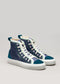marine and petrol blue premium canvas multi-layered high sneakers frontview