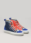 marine and red premium canvas multi-layered high sneakers frontview
