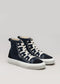 marine blue premium canvas multi-layered high sneakers frontview