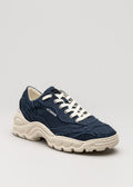 marine blue premium canvas sneakers landscape with sophisticated silhouette frontview