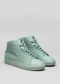 pastel green premium leather high sneakers in clean design frontview