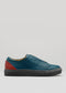 petrol blue with black premium leather low sneakers in clean design sideview