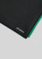premium full leather medium pouch black and green contrast detailed view of the logo