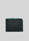 premium full leather medium pouch black and green contrast frontview