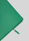 Primo piano di un sito M Leather Pouch Green con cerniera e linguetta su sfondo bianco.