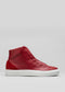Chaussure montante en cuir V6 Red Wine w/Scarlet à semelle blanche, présentant un mélange de surfaces lisses et texturées, vue de côté.