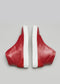 V6 Red Wine Leather w/Scarlet high-top sneakers avec semelles blanches, présentées dos à dos sur fond gris.