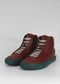 A pair of MH0028 Red Wine w/ Forest Green high-top sneakers, displayed against a light gray background.