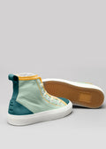 sage green and yellow premium canvas multi-layered high sneakers back and soleview