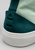sage green and yellow premium canvas multi-layered high sneakers close-up materials