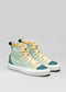 sage green and yellow premium canvas multi-layered high sneakers frontview