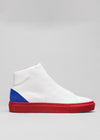 white and electric blue premium leather high sneakers in clean design sideview