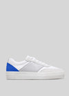 white and electric blue premium leather sneakers in contemporary design sideview
