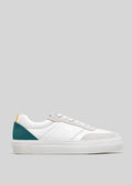 white_and_emerald_green premium leather sneakers in contemporary design sideview