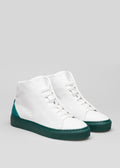 white and green premium leather high sneakers in clean design frontview