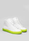 white and yellow premium leather high sneakers in clean design frontview