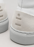 white and artic premium leather high sneakers in clean design close-up materials