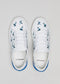 white and blue premium leather low sneakers in clean design topview