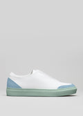 white blue premium leather slip-on sneakers with straps in clean design sideview