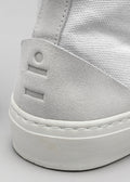 white premium canvas multi-layered high sneakers close-up materials