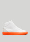 white premium leather high sneakers with orange sole in clean design sideview