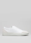 white premium leather slip-on sneakers with straps in clean design sideview