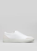white premium leather slip-on sneakers with straps in clean design sideview