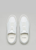 white premium leather slip-on sneakers with straps in clean design topview