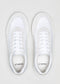 A pair of Now White Canvas sneakers with laces, viewed from above on a grey background.