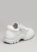 white premium leather sneakers landscape with sophisticated silhouette backview