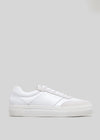 white synthetic leather sneakers in contemporary design sideview