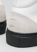 white with bone and black premium leather high sneakers in clean design close-up materials