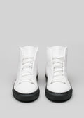 white with bone and black premium leather high sneakers in clean design front with laces