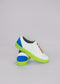 white with electric blue premium leather low sneakers in clean design stacked view outlet