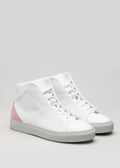 white with pink premium leather high sneakers in clean design frontview