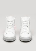 white with pink premium leather high sneakers in clean design topview