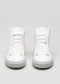 Front view of MH0002 by Soraia high-top sneakers with laces on a gray background.