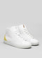 white and yellow premium leather high sneakers in clean design front with laces