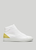 white and yellow premium leather high sneakers in clean design sideview