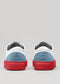 artic azul y rojo cuero premium bajo par de sneakers en diseño limpio backview