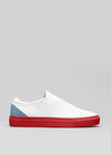 artic blue and red premium leather low sneakers in clean design sideview