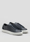 deep blue premium leather low sneakers in clean design frontview