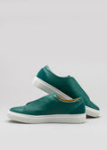 emerald green premium leather low sneakers in clean design stacked sideview