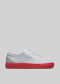 grey and red premium leather low sneakers in clean design sideview