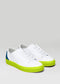 petrol blue with yellow premium leather low sneakers in clean design frontview