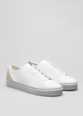 white and beige premium vegan leather low sneakers in clean design frontview