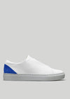 white and electric blue premium leather low sneakers in clean design sideview